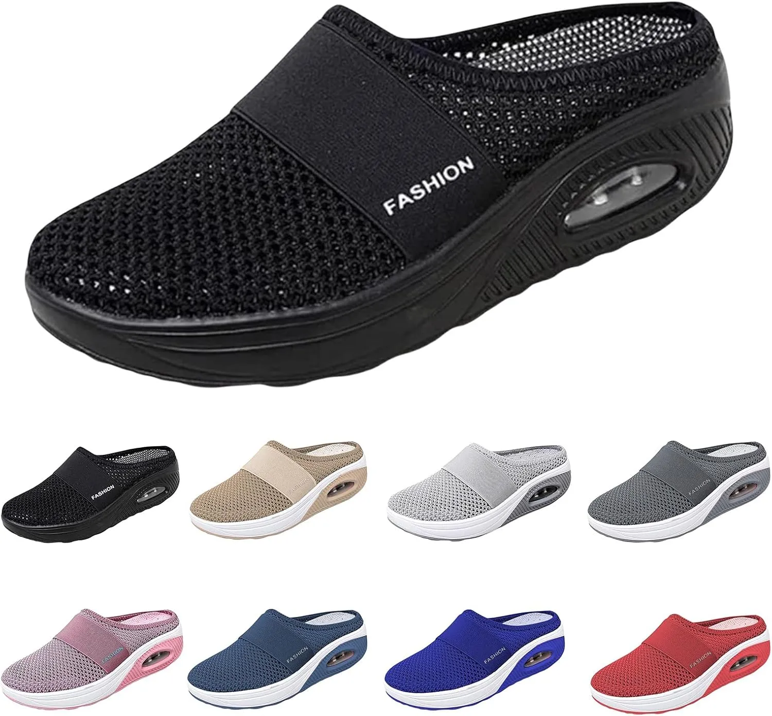 Outdoor Walking Sandals Women Diabetic Air Cushion Walking Shoes Slip On Breathable Slippers Closed Toe Sandals Lightweight Slippers Sandal Wedge Arch Support Mules Sneaker