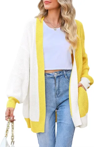 Pink Queen 2024 Fall Long Cardigans for Women Batwing Sleeve Open Front Ribbed Knit Oversized Cardigan Sweaters with Pockets