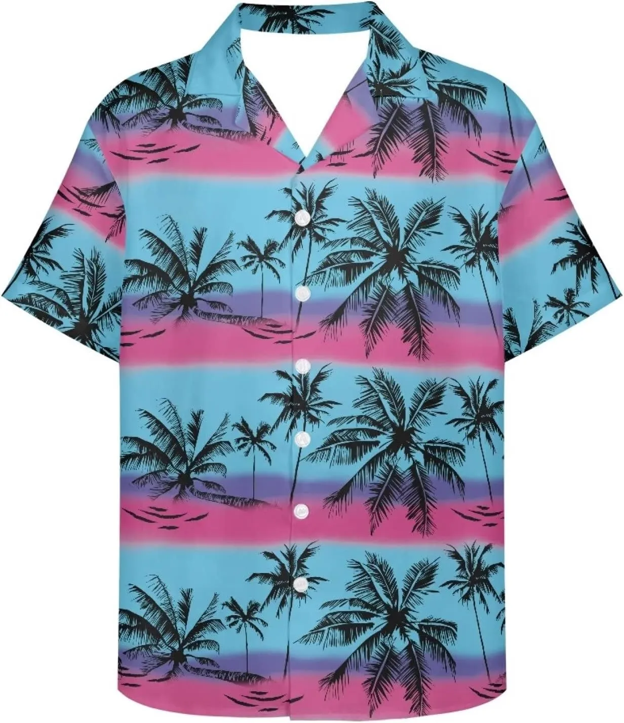 PinUp Angel Hawaiian Shirt for Men Short Sleeves Stripes Button Down Summer Beach Funky Color Block Holiday Dress Shirt