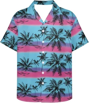 PinUp Angel Hawaiian Shirt for Men Short Sleeves Stripes Button Down Summer Beach Funky Color Block Holiday Dress Shirt