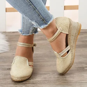 Platform Closed Toe Sandals for Women 2025 Dressy Summer, Women's Elastic Ankle Strap Espadrille Wedge Sandals Platform Lace Up Casual Shoes（Beige