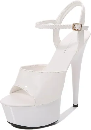 Platform Heels for Women White Heels Shoes Stiletto Open Toe Chunky High Heels Summer Dress Shoes with Ankle Strap