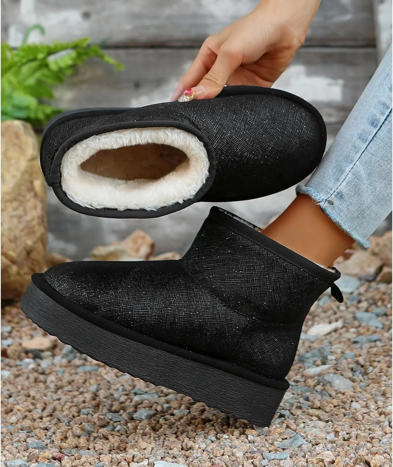 Platform Mini Boots for Women Genuine Suede Leather Anti-Slip Mini Platform Boots Lightweight Warm Snow Boots
