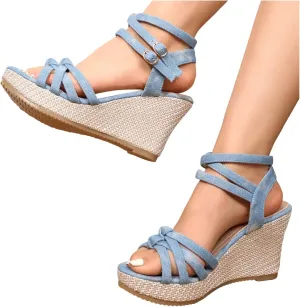 Platform Sandals for Women Comfortable Walking Ankle Strap Fashion Wedge Sandals Casual Summer Beach Outdoor High Heels Open Toe Espadrilles Slip on Shoes