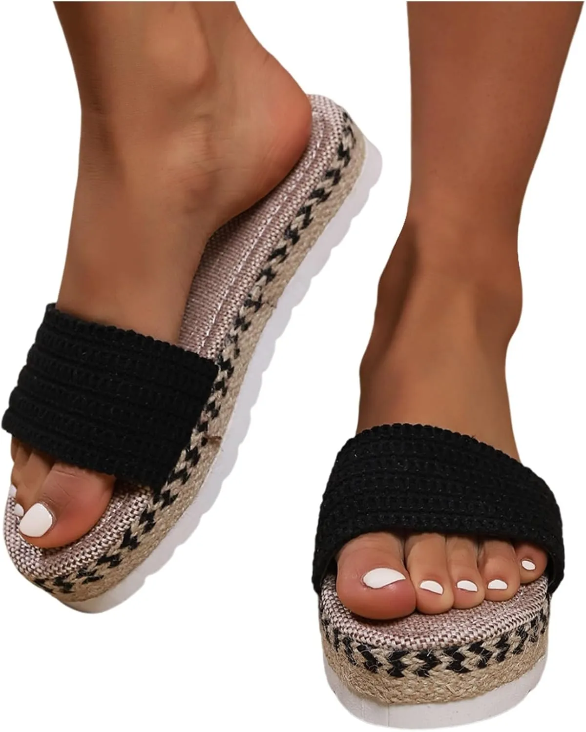 Platform Sandals Women Espadrille Platform Open Toe Summer Beach Slide Sandals Dressy Slip On Walking Sandals