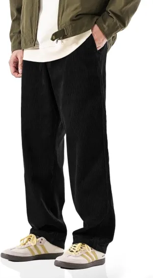 PLEPAN Mens Corduroy Pants Baggy Wide Leg Loose Fit Drawstring Elastic Waist Sweatpants Vintage Pants