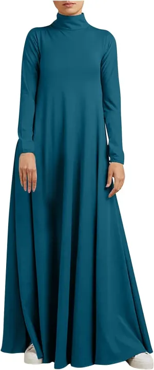 Plus Size Dresses for Women Formal Sexy Long Sleeve High Neck Ruffle Swing Maxi Dress Casual Solid Fall Winter Dress