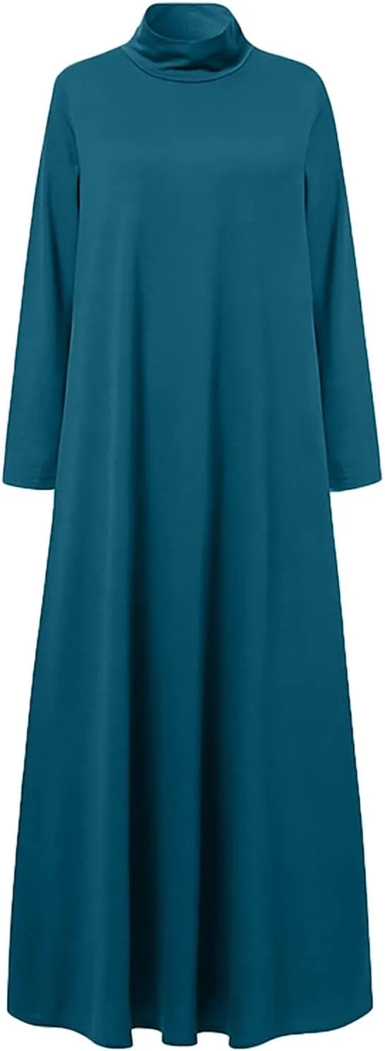 Plus Size Dresses for Women Formal Sexy Long Sleeve High Neck Ruffle Swing Maxi Dress Casual Solid Fall Winter Dress