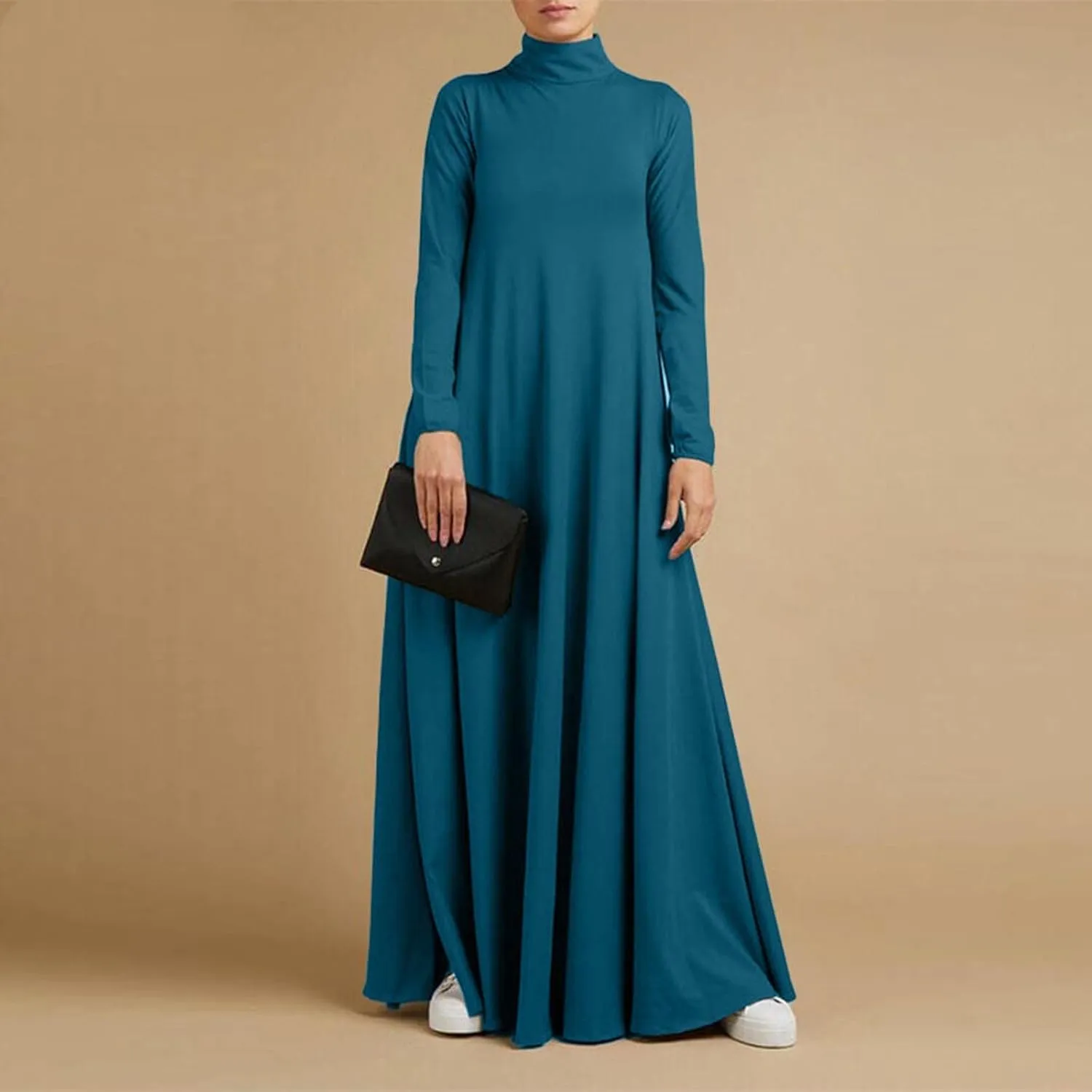 Plus Size Dresses for Women Formal Sexy Long Sleeve High Neck Ruffle Swing Maxi Dress Casual Solid Fall Winter Dress