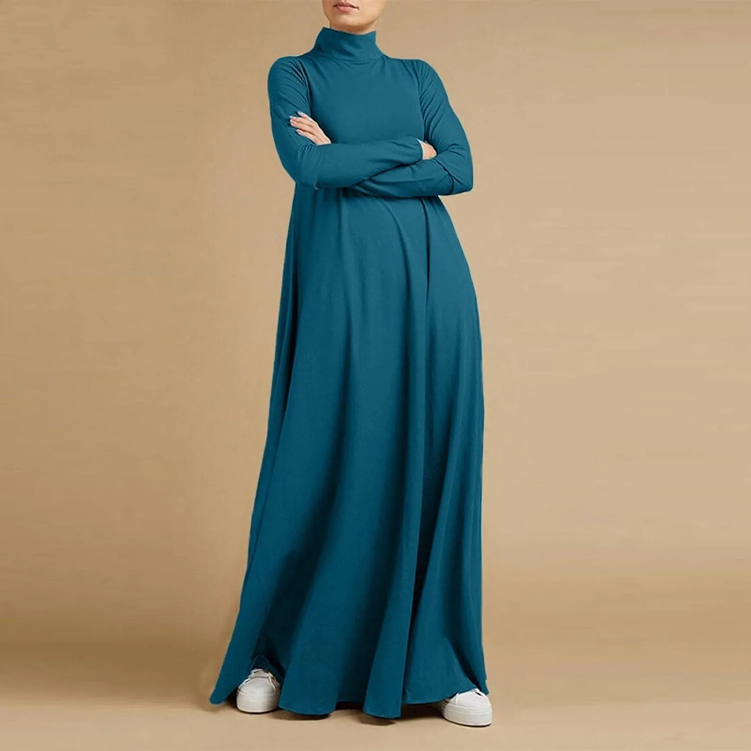 Plus Size Dresses for Women Formal Sexy Long Sleeve High Neck Ruffle Swing Maxi Dress Casual Solid Fall Winter Dress