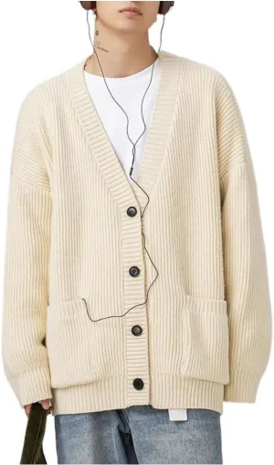 POHADON Mens Cardigan Sweater Button Down Long Sleeve V Neck Cable Knit Sweaters Japanese Streetwear Grunge Clothes