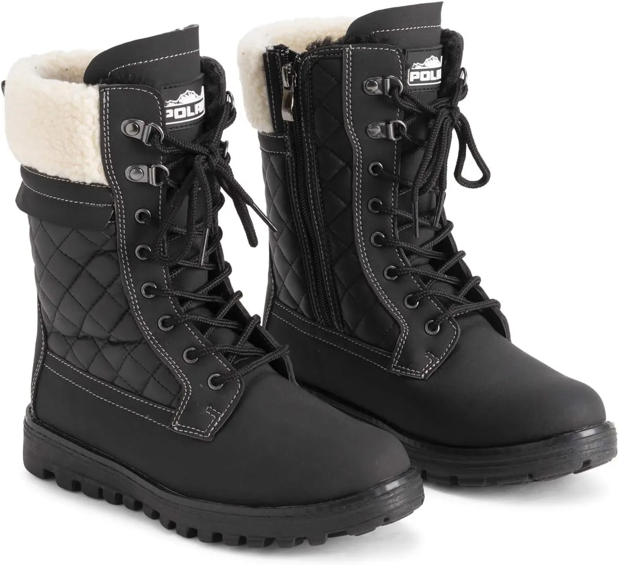 POLAR Womens Memory Foam Outside Pocket Inside Zip Thermal Waterproof Deep Tread Rubber Sole Snow Boots