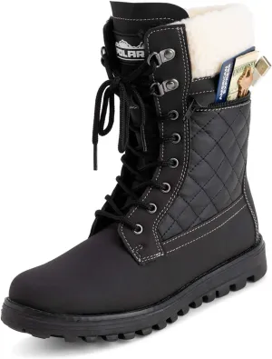 POLAR Womens Memory Foam Outside Pocket Inside Zip Thermal Waterproof Deep Tread Rubber Sole Snow Boots