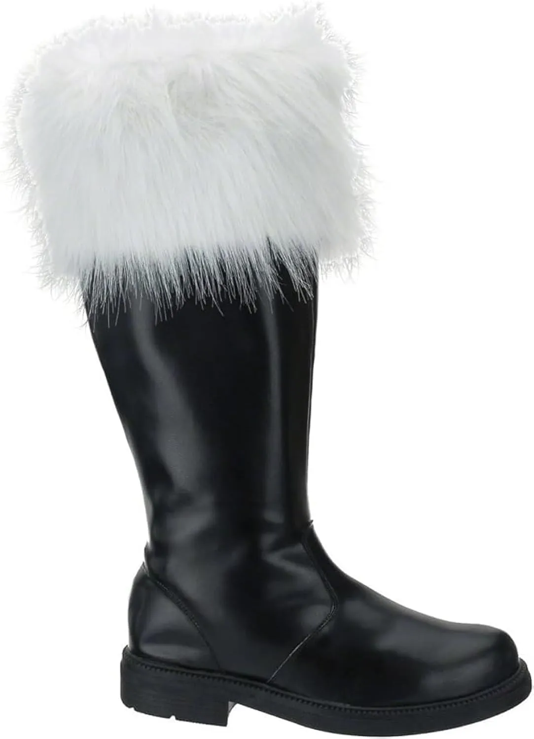 Premium Santa Claus Boots - Black Polyurethane, Side Zipper, and White Plush Cuffs - Ideal for a Professional Santa Costume - Santa Boots by Halco