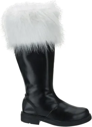 Premium Santa Claus Boots - Black Polyurethane, Side Zipper, and White Plush Cuffs - Ideal for a Professional Santa Costume - Santa Boots by Halco
