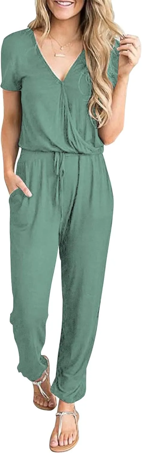 PRETTYGARDEN Jumpsuits for Women 2025 Spring Summer Casual Dressy Short Sleeve Romper Airport Vacation Travel Outfits