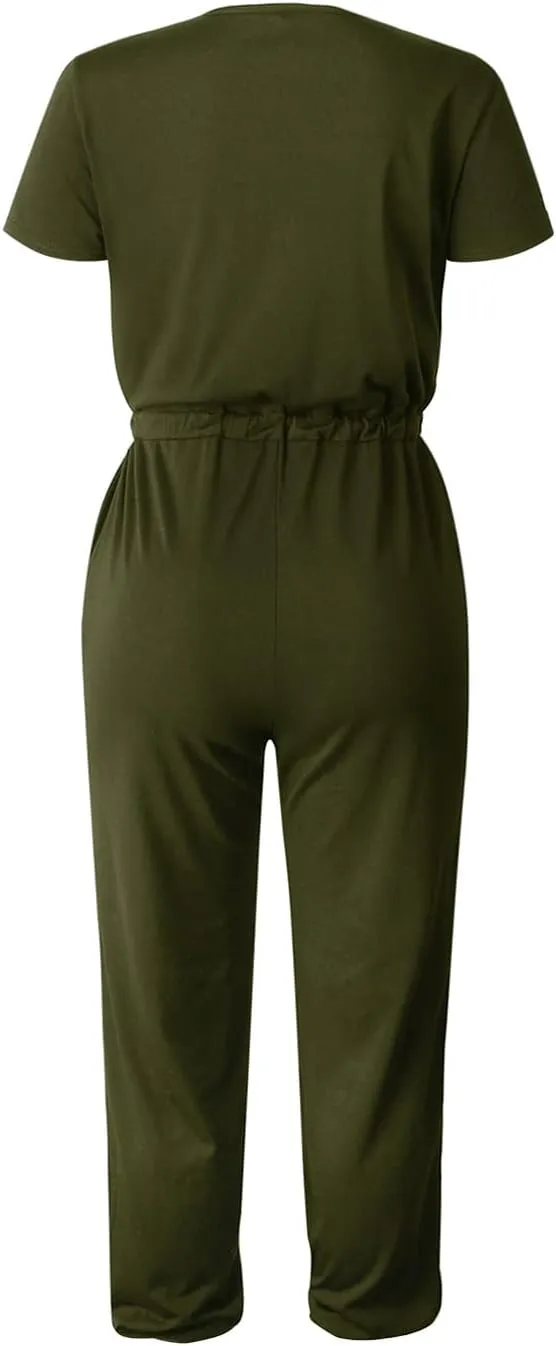 PRETTYGARDEN Jumpsuits for Women 2025 Spring Summer Casual Dressy Short Sleeve Romper Airport Vacation Travel Outfits