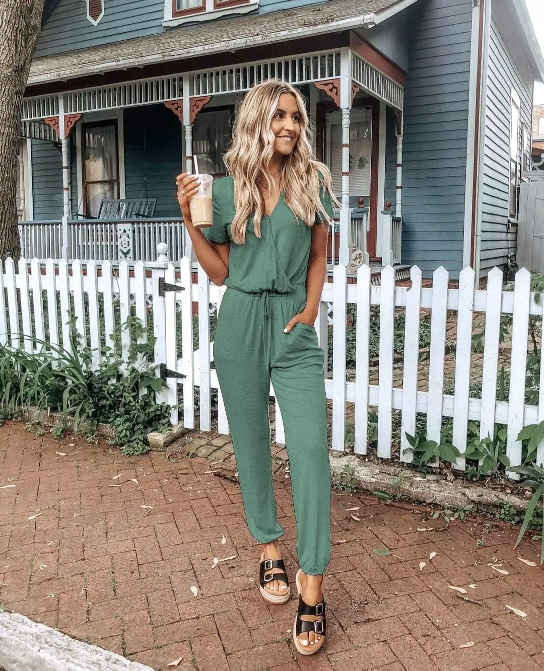 PRETTYGARDEN Jumpsuits for Women 2025 Spring Summer Casual Dressy Short Sleeve Romper Airport Vacation Travel Outfits