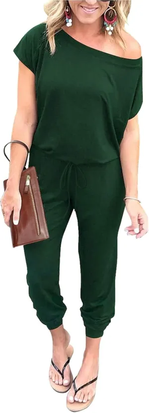 PRETTYGARDEN Jumpsuits for Women 2025 Summer Dressy Off Shoulder Romper Spring Vacation Travel Lounge Outfits Clothes