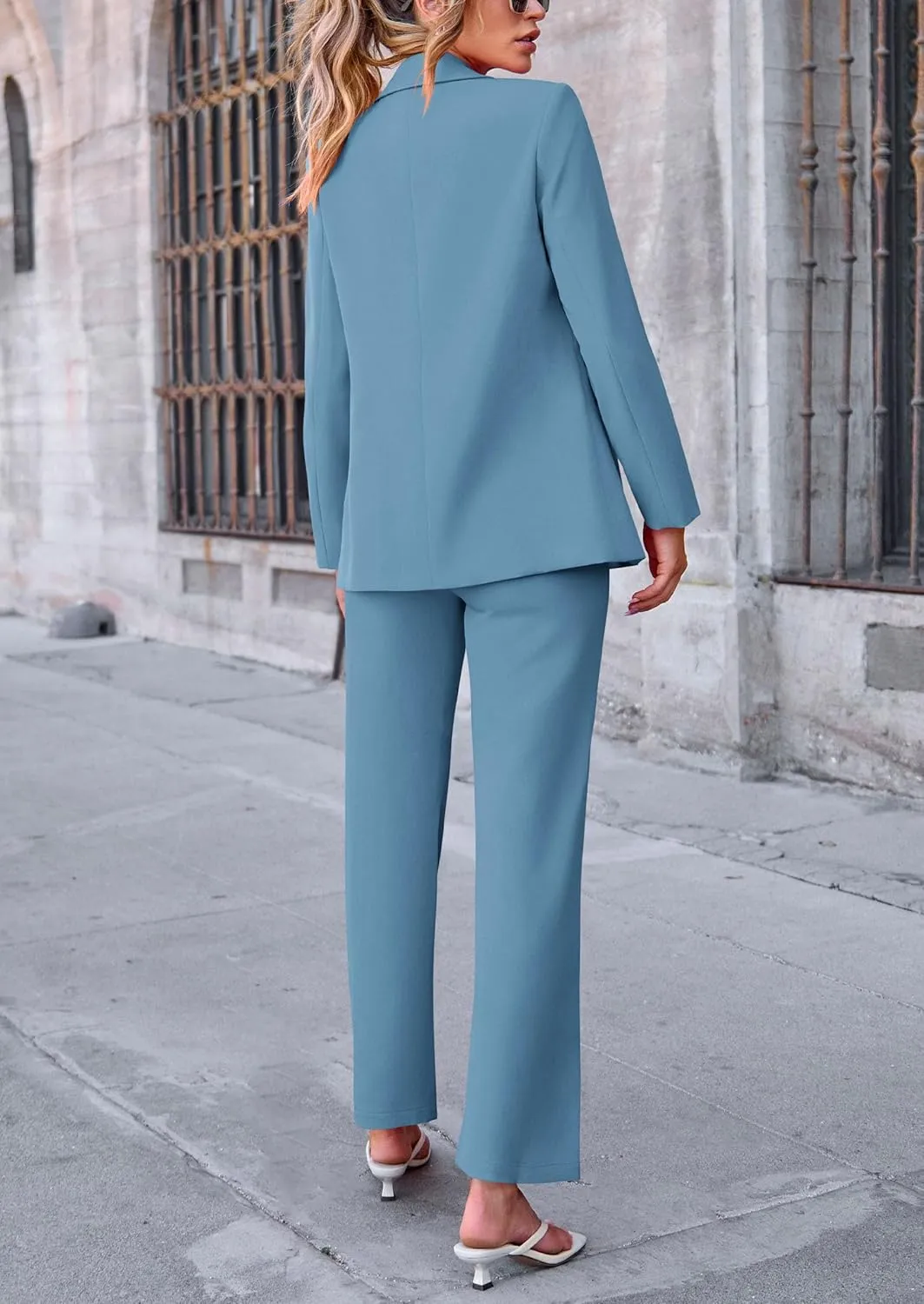 PRETTYGARDEN Women's Fall Spring 2 Piece Blazer Outfits Business Casual Oversized Jacket Wide Leg Work Pants Dressy Suit Set