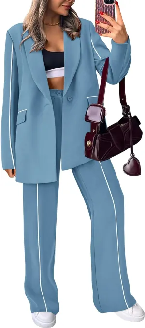 PRETTYGARDEN Women's Fall Spring 2 Piece Blazer Outfits Business Casual Oversized Jacket Wide Leg Work Pants Dressy Suit Set