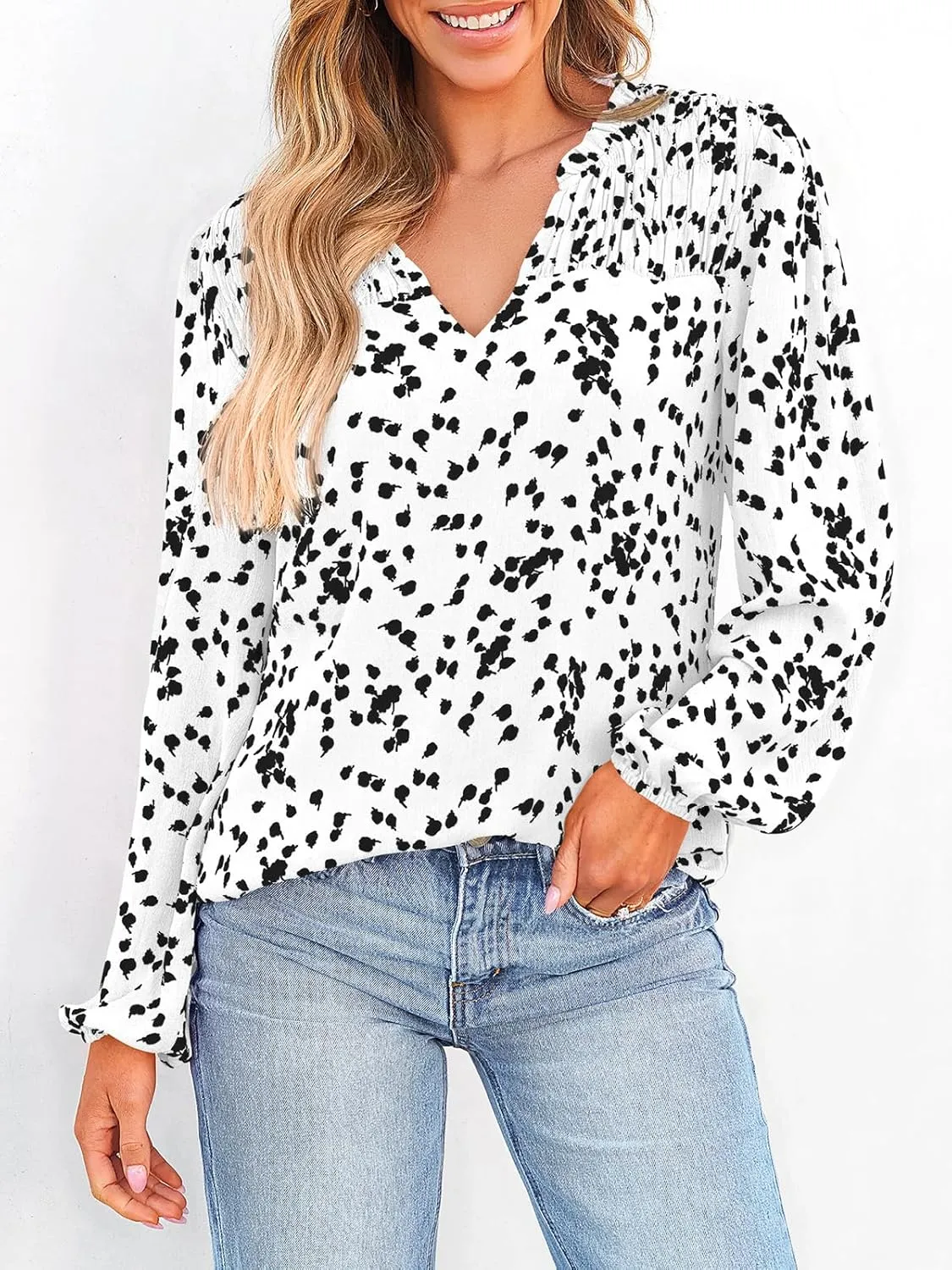 PRETTYGARDEN Womens Floral Spring Tops 2025 V Neck Long Sleeve Blouses Dressy Casual Boho Chiffon Business Work Shirts