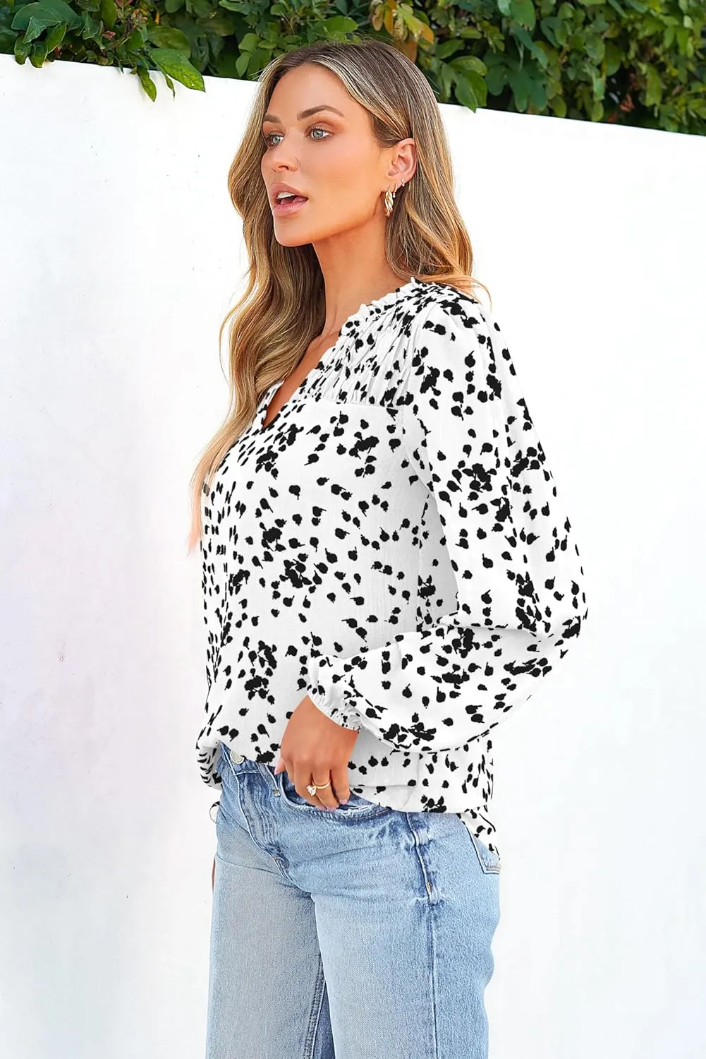 PRETTYGARDEN Womens Floral Spring Tops 2025 V Neck Long Sleeve Blouses Dressy Casual Boho Chiffon Business Work Shirts