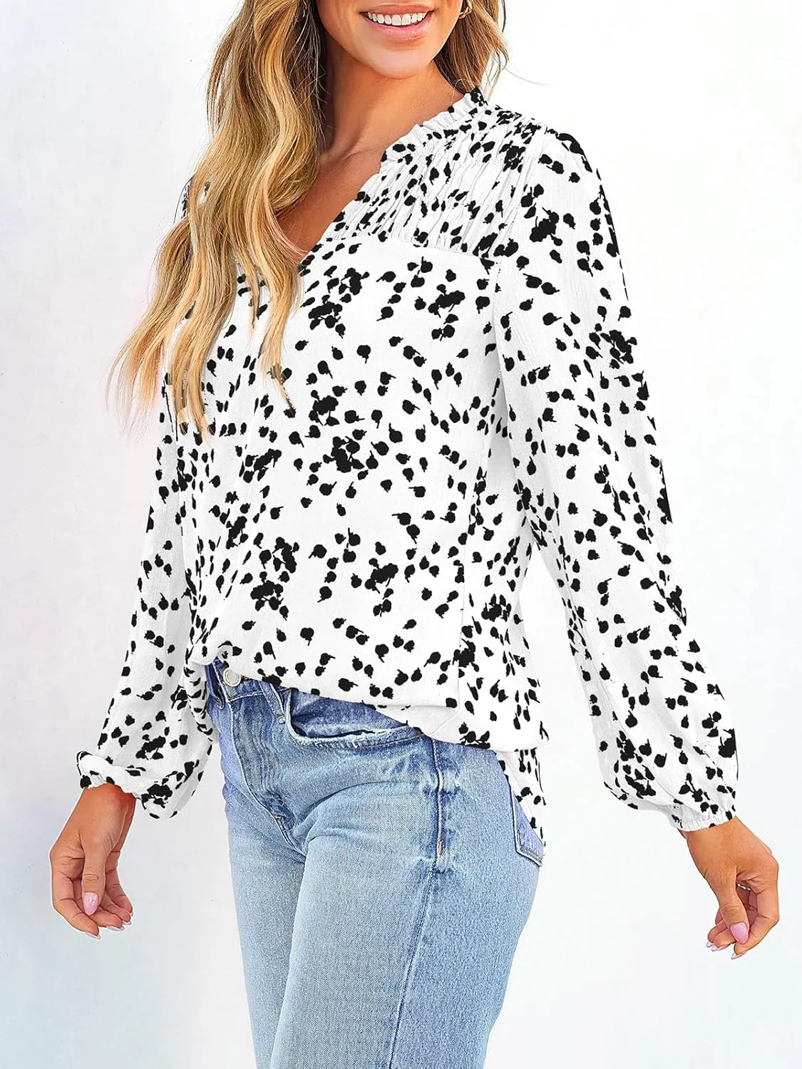 PRETTYGARDEN Womens Floral Spring Tops 2025 V Neck Long Sleeve Blouses Dressy Casual Boho Chiffon Business Work Shirts