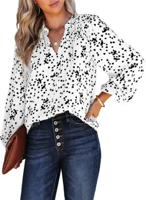 PRETTYGARDEN Womens Floral Spring Tops 2025 V Neck Long Sleeve Blouses Dressy Casual Boho Chiffon Business Work Shirts