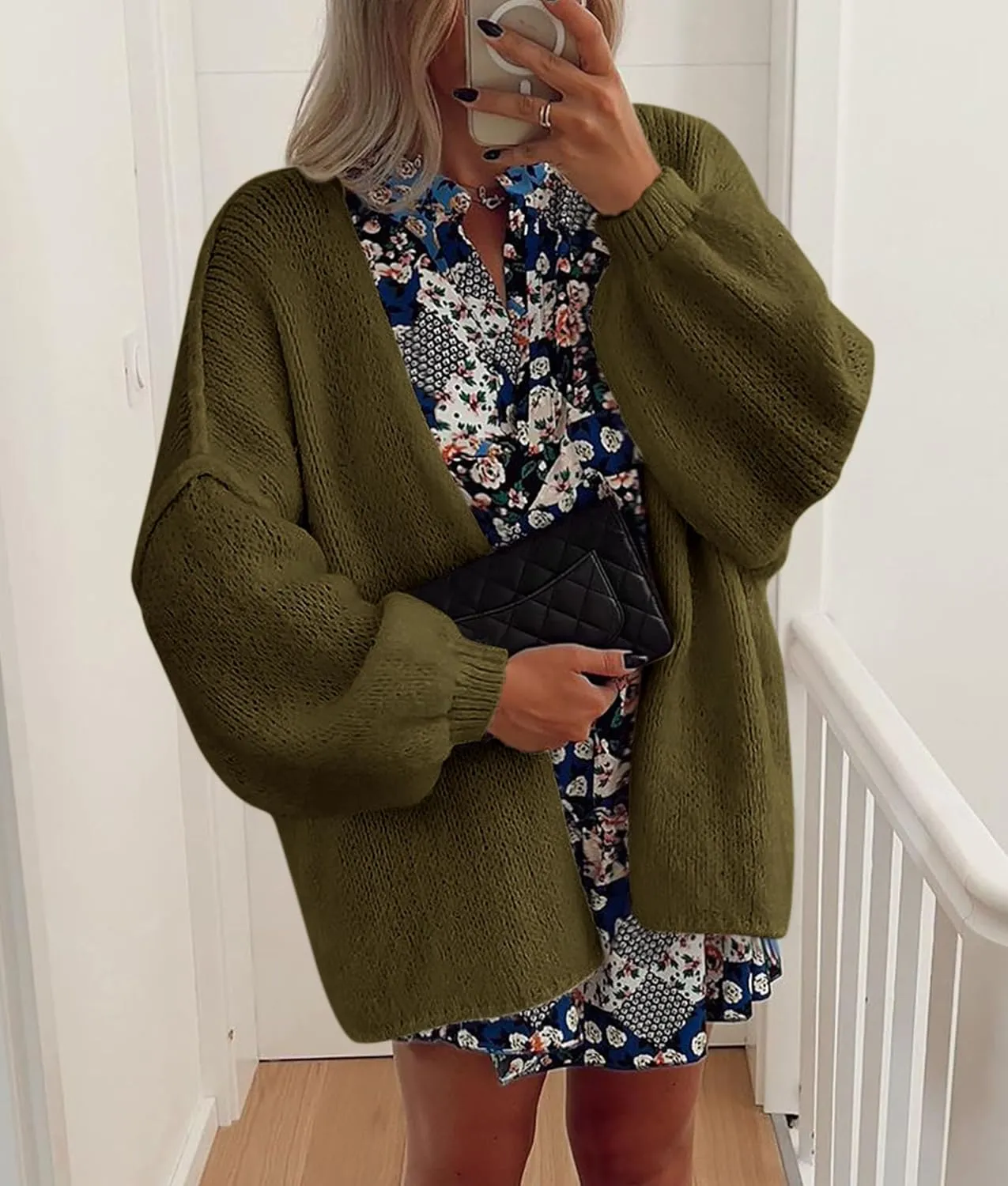 PRETTYGARDEN Womens Oversized Cardigan Sweaters 2025 Fall Long Lantern Sleeve Knit Open Front Lightweight Sweater