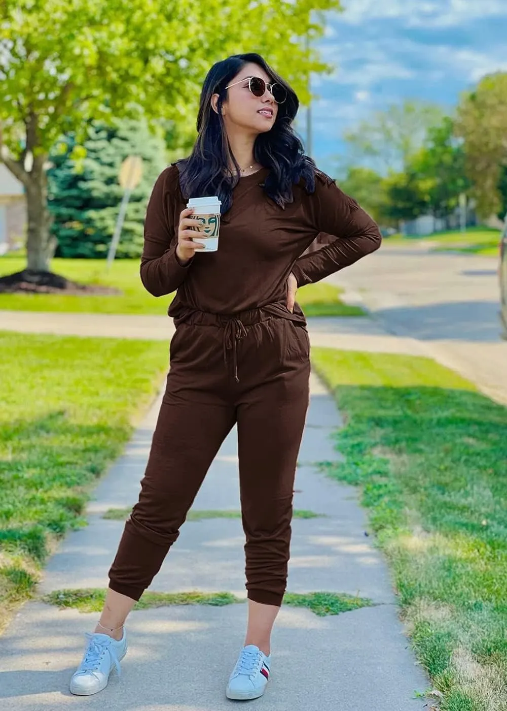 PRETTYGARDEN Women's Spring Fall 2 Piece Lounge Outfit Long Sleeve Crewneck Pullover Tops High Waisted Pants Set Tracksuit