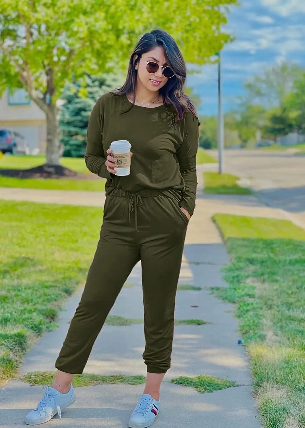 PRETTYGARDEN Women's Spring Fall 2 Piece Lounge Outfit Long Sleeve Crewneck Pullover Tops High Waisted Pants Set Tracksuit