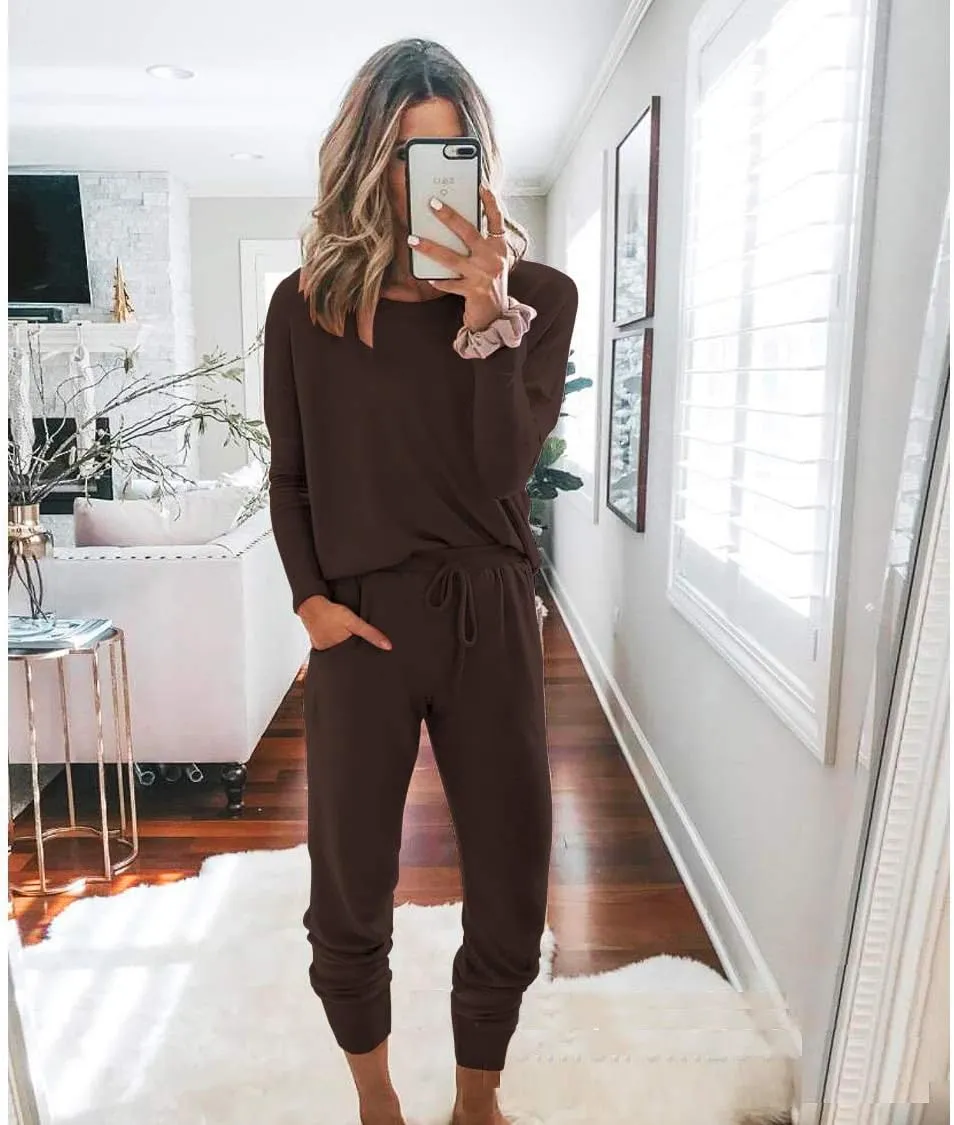 PRETTYGARDEN Women's Spring Fall 2 Piece Lounge Outfit Long Sleeve Crewneck Pullover Tops High Waisted Pants Set Tracksuit