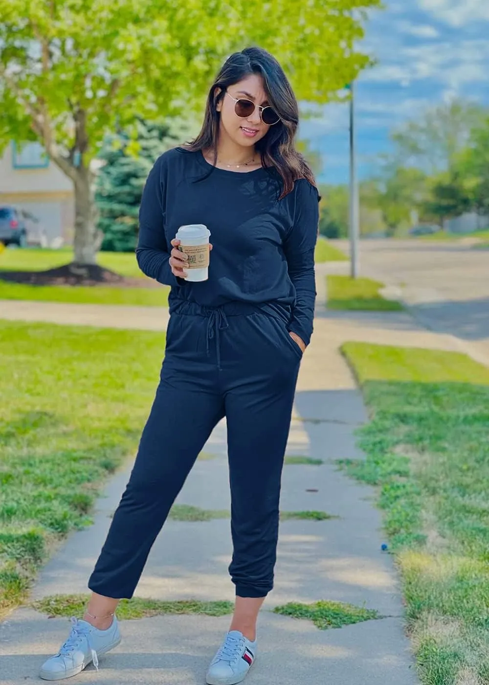 PRETTYGARDEN Women's Spring Fall 2 Piece Lounge Outfit Long Sleeve Crewneck Pullover Tops High Waisted Pants Set Tracksuit