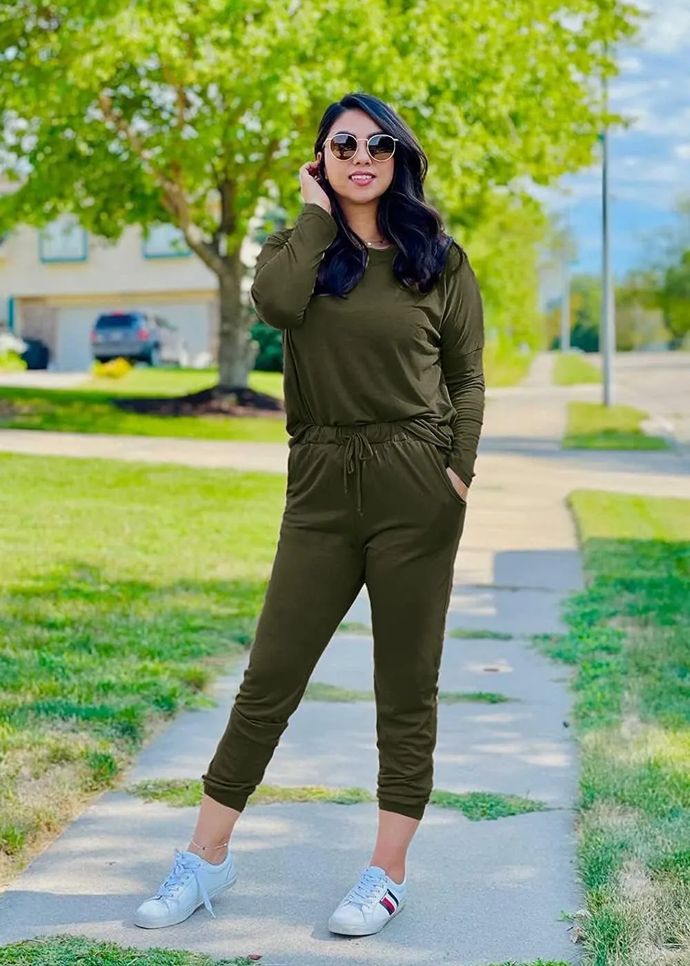 PRETTYGARDEN Women's Spring Fall 2 Piece Lounge Outfit Long Sleeve Crewneck Pullover Tops High Waisted Pants Set Tracksuit