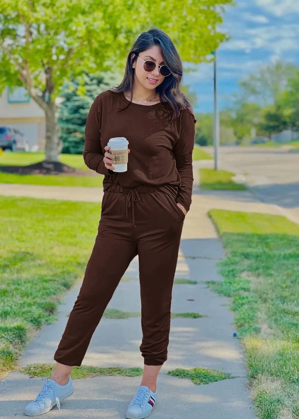 PRETTYGARDEN Women's Spring Fall 2 Piece Lounge Outfit Long Sleeve Crewneck Pullover Tops High Waisted Pants Set Tracksuit