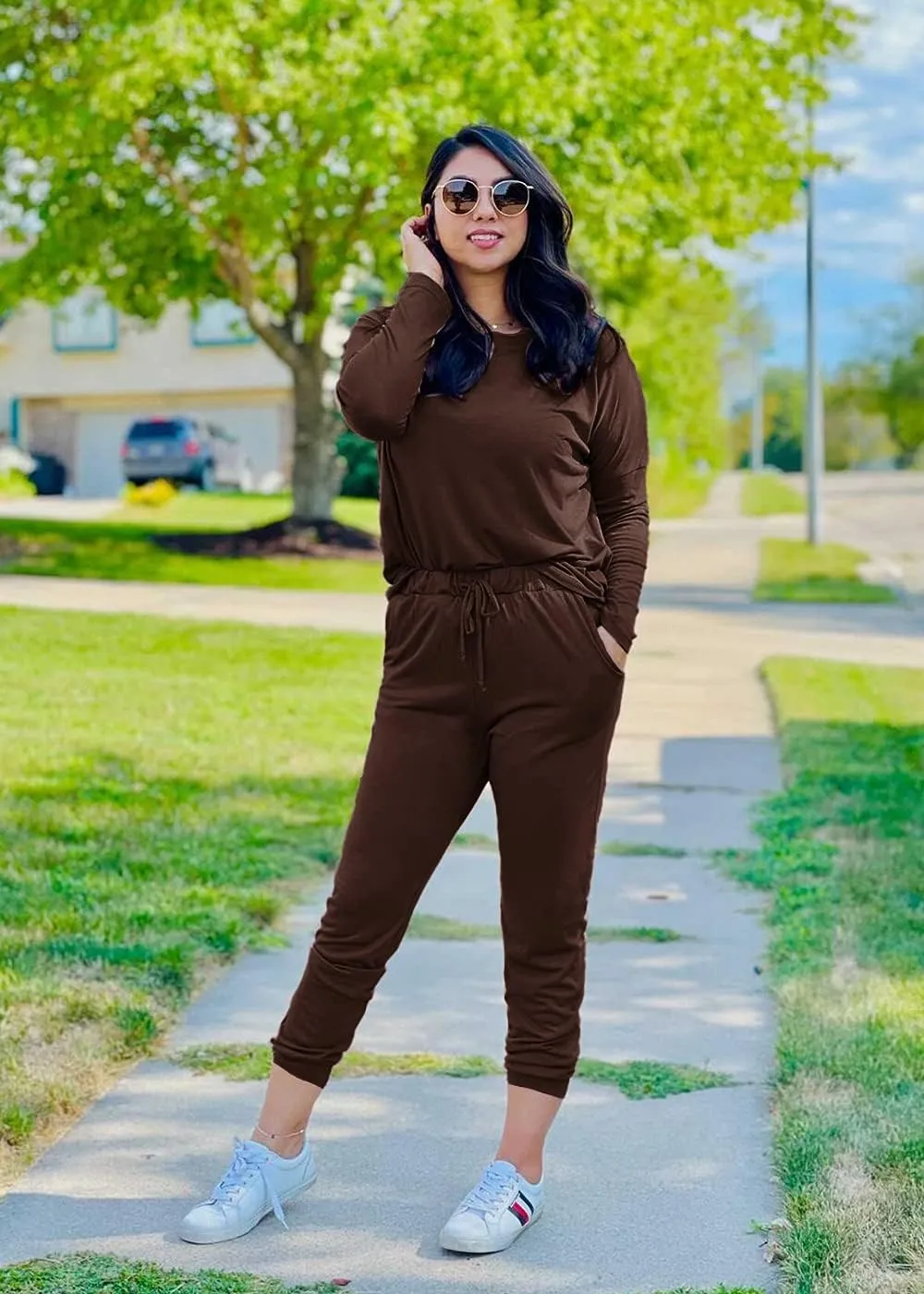 PRETTYGARDEN Women's Spring Fall 2 Piece Lounge Outfit Long Sleeve Crewneck Pullover Tops High Waisted Pants Set Tracksuit