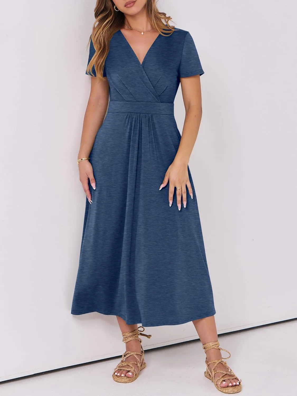 Prinbara Womens Summer Casual Wrap Short Sleeve Floral Maxi Dress 2025 Spring Elegant V Neck Flowy Boho Beach Long Dresses