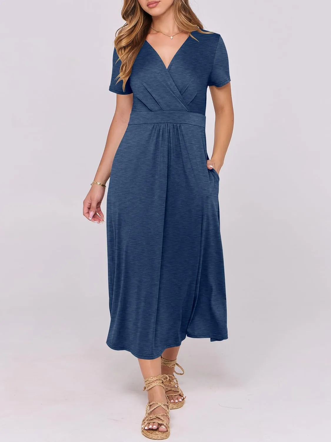 Prinbara Womens Summer Casual Wrap Short Sleeve Floral Maxi Dress 2025 Spring Elegant V Neck Flowy Boho Beach Long Dresses