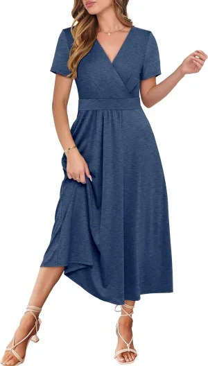 Prinbara Womens Summer Casual Wrap Short Sleeve Floral Maxi Dress 2025 Spring Elegant V Neck Flowy Boho Beach Long Dresses