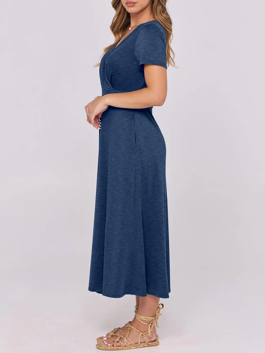 Prinbara Womens Summer Casual Wrap Short Sleeve Floral Maxi Dress 2025 Spring Elegant V Neck Flowy Boho Beach Long Dresses
