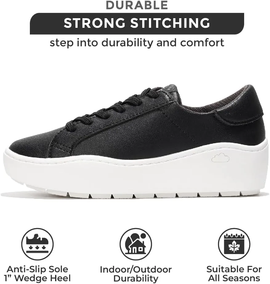 Project Cloud Platform Sneakers for Women – Lightweight Women's Fashion Sneakers for 2025 with Memory Foam Insole – Non Slip Lace-Up Womens Shoes – Stylish Wedge Shoes for Women (Bossy)