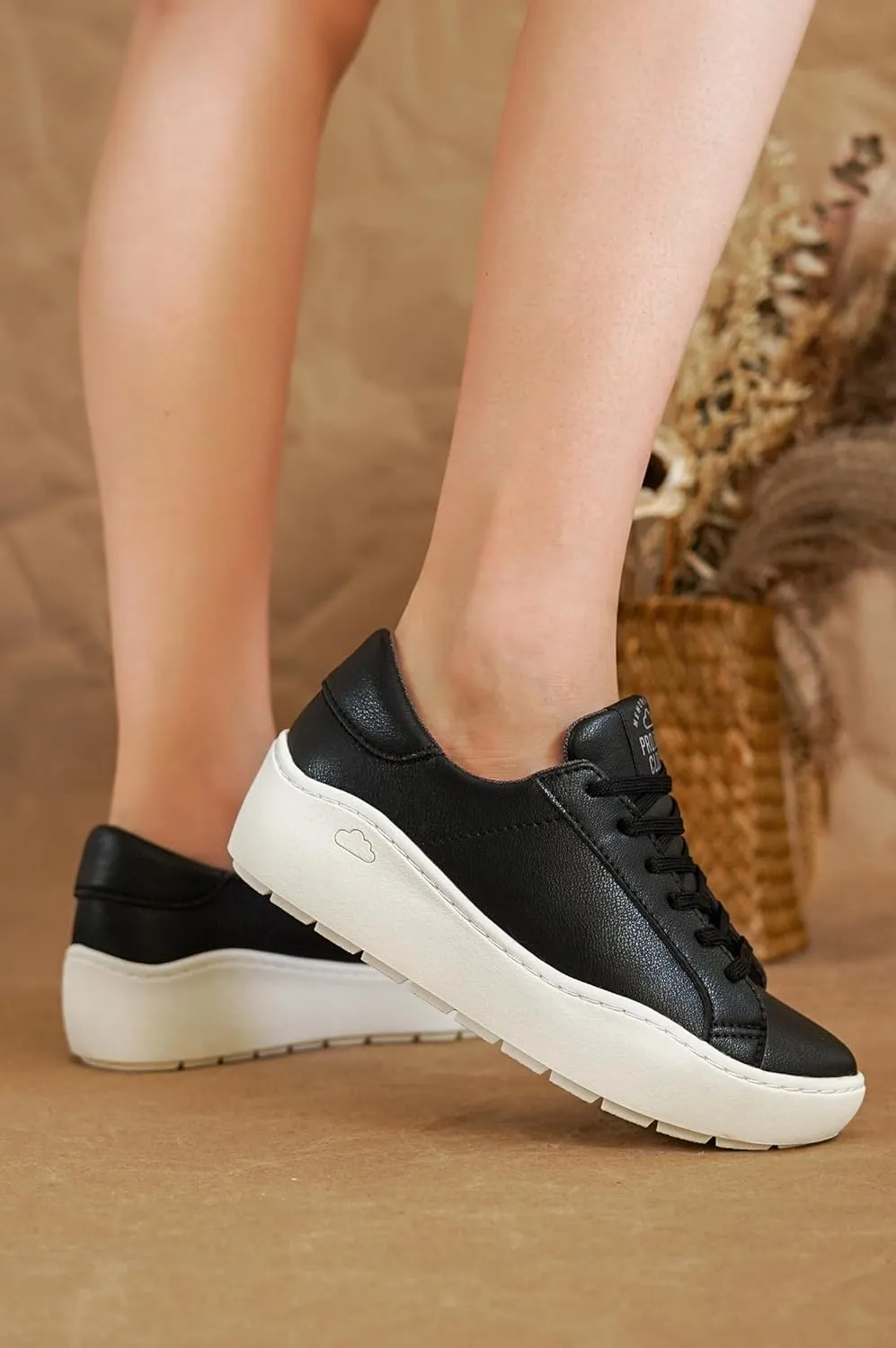 Project Cloud Platform Sneakers for Women – Lightweight Women's Fashion Sneakers for 2025 with Memory Foam Insole – Non Slip Lace-Up Womens Shoes – Stylish Wedge Shoes for Women (Bossy)