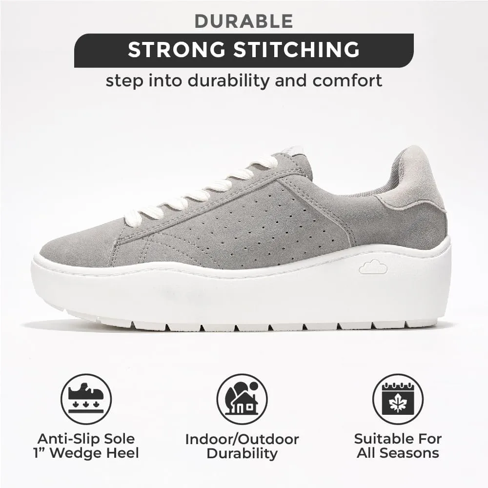 Project Cloud Platform Sneakers for Women – Lightweight Women's Fashion Sneakers for 2025 with Memory Foam Insole – Non Slip Lace-Up Womens Shoes – Stylish Wedge Shoes for Women (Bossy)