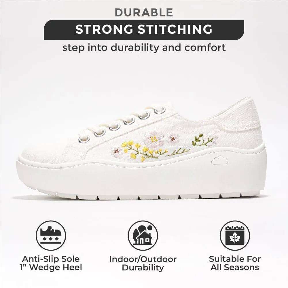 Project Cloud Platform Sneakers for Women – Lightweight Women's Fashion Sneakers for 2025 with Memory Foam Insole – Non Slip Lace-Up Womens Shoes – Stylish Wedge Shoes for Women (Bossy)
