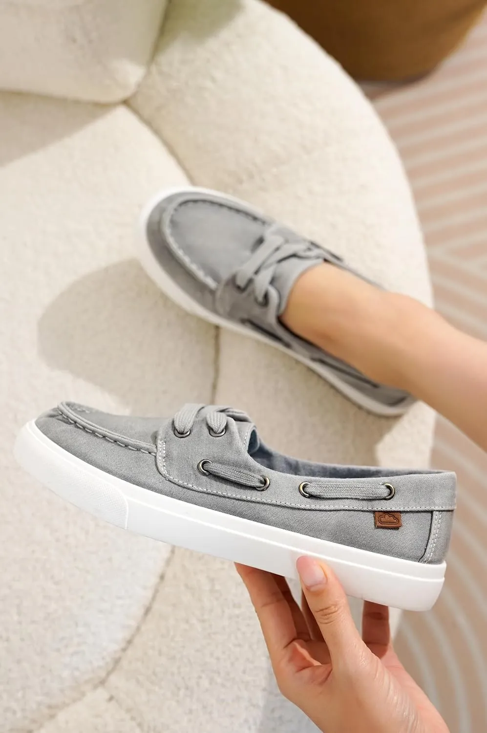 Project Cloud Sneakers for Women - Memory Foam Spring Shoes for Women Footwear - Slip-On Boat Shoes - Non Slip Fashion Sneakers - Lightweight Loafers (Seasalt)