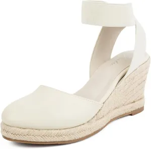 Putu Espadrilles Wedges for Women Closed Toe Wedge Sandals Elastic Ankle Strap Wedge Shoes