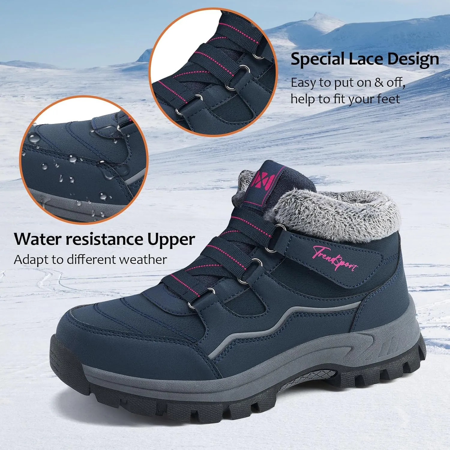 Qiucdzi Womens Winter Snow Boots Warm Fur Lined Anti-Slip Ankle Booties Walking Shoes Non-Slip Outdoor Trekking Shoes
