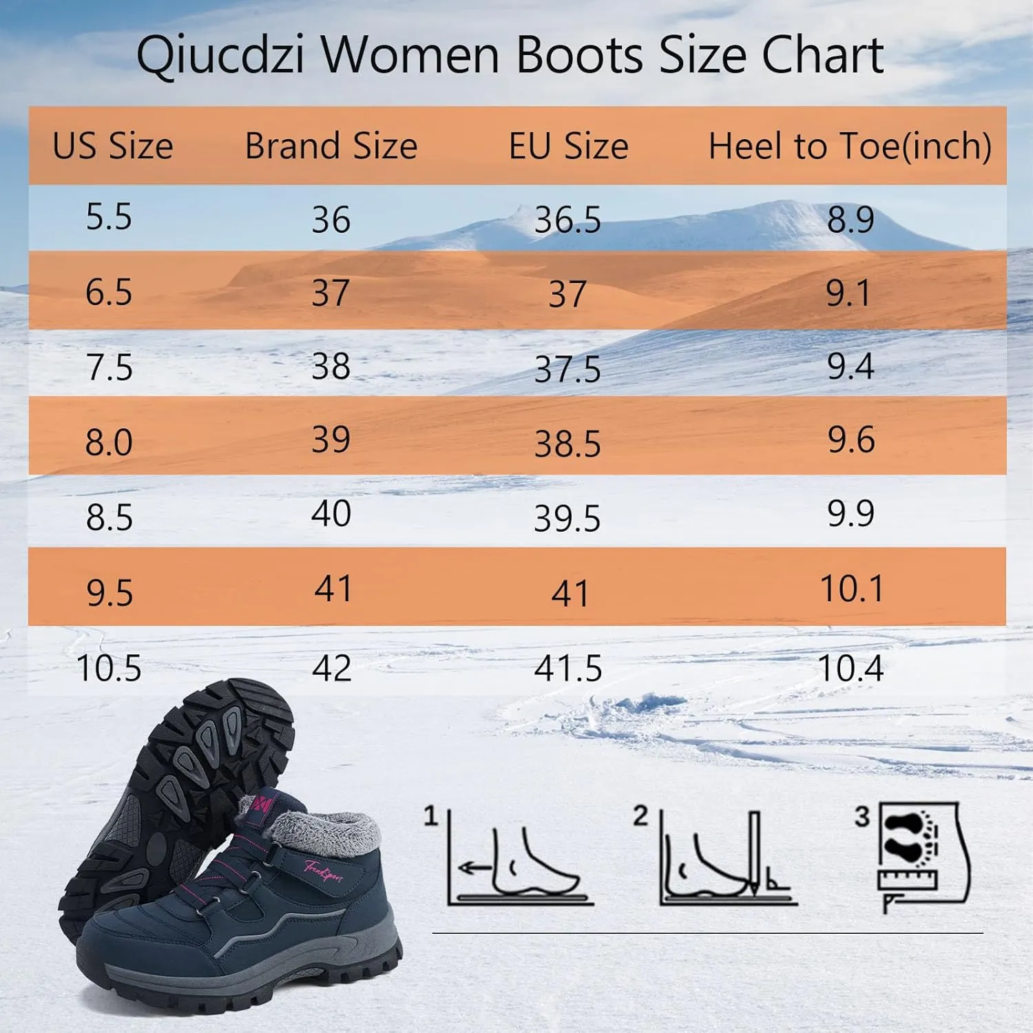 Qiucdzi Womens Winter Snow Boots Warm Fur Lined Anti-Slip Ankle Booties Walking Shoes Non-Slip Outdoor Trekking Shoes
