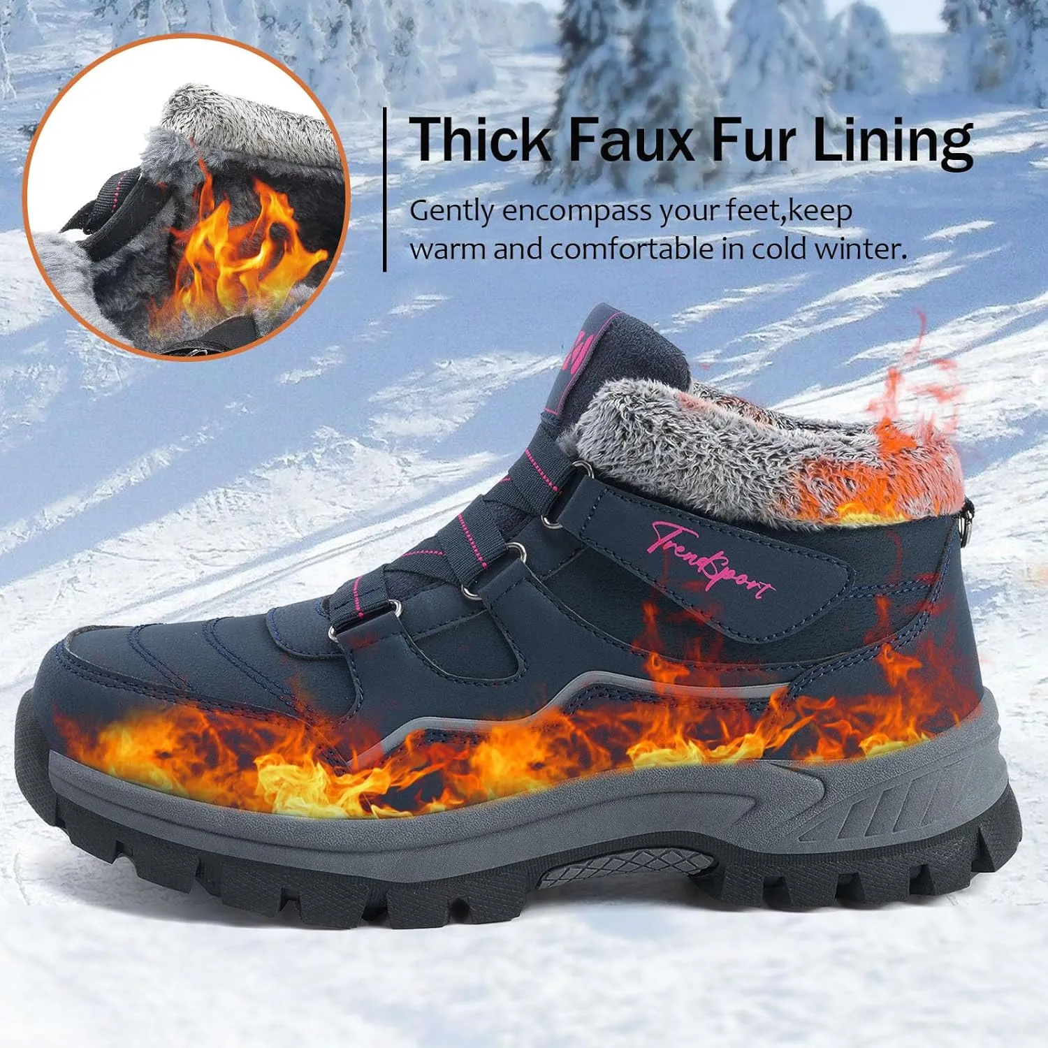 Qiucdzi Womens Winter Snow Boots Warm Fur Lined Anti-Slip Ankle Booties Walking Shoes Non-Slip Outdoor Trekking Shoes